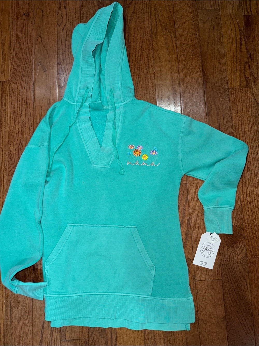 Turquoise 'Mama' Floral Hooded Sweatshirt